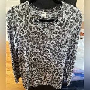 NWOT Sew in Love Gray Leopard Print Waffle Knit Shirt